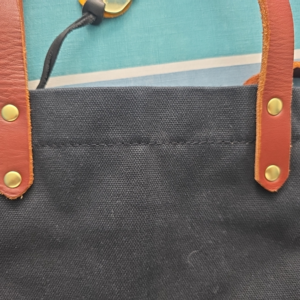 R. Riveter RR202 USA Handmade Black Canvas Tote Bag with Brown Handles - Picture 8 of 8